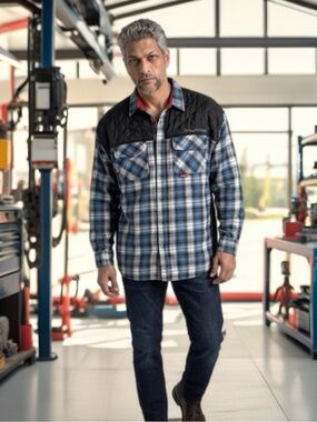 Polaris Flannel Shacket Quilted Panels Midweight Blue XL